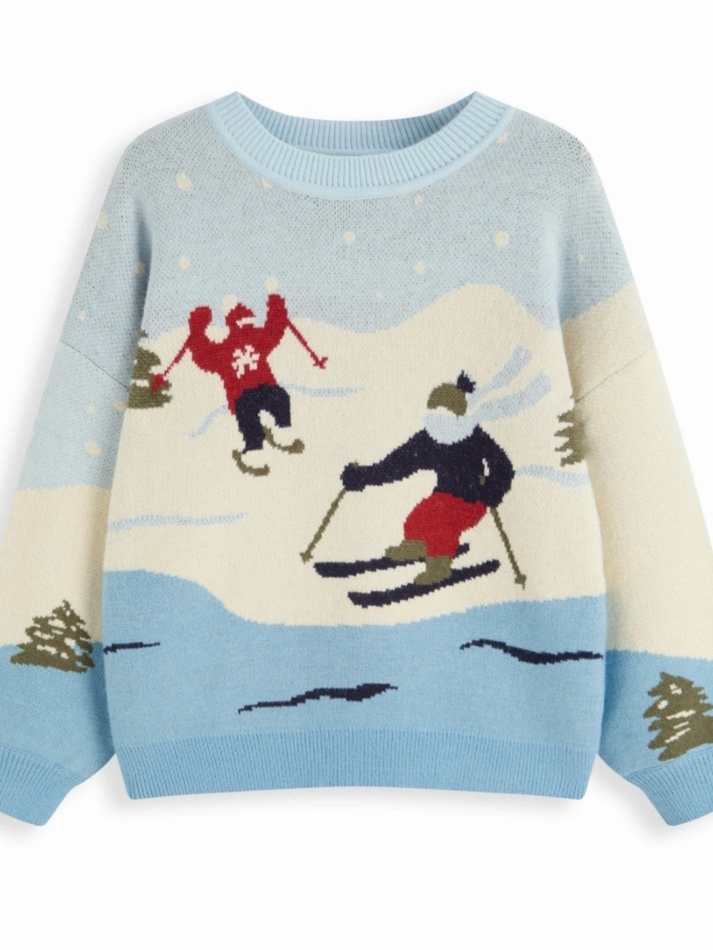 Cider white blue crew neck ski sweater